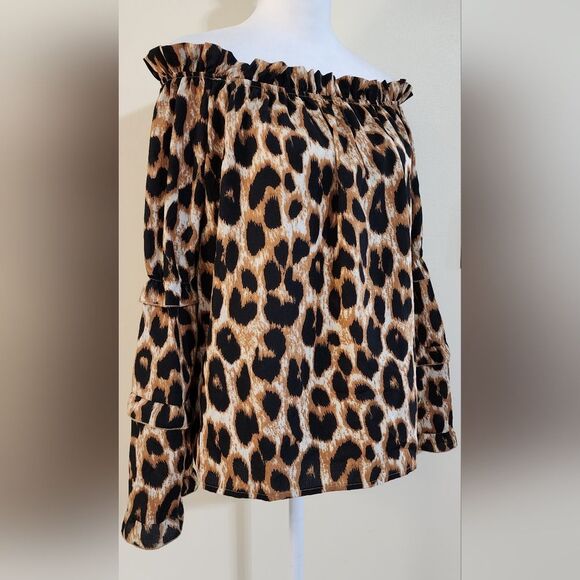 Animal Print Off the Shoulder Top Women's XL - Picture 2 of 7